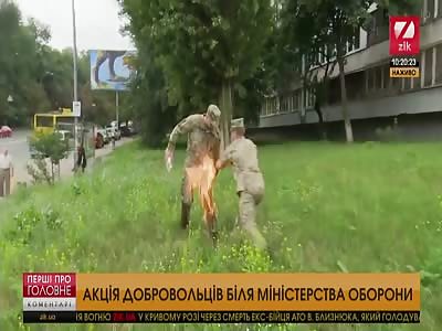 The soldier committed self-immolation near the Ministry of defense