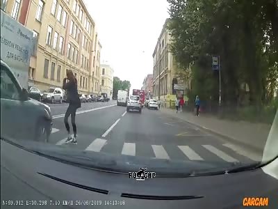 Careless girl meets female driver