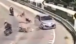 Car Takes Out 3 on Motorbike