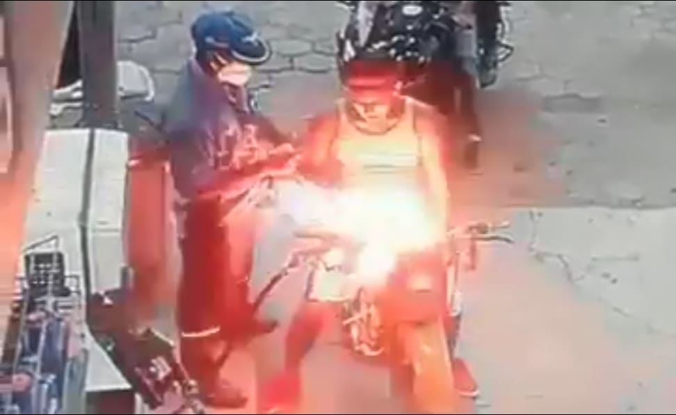 Motorbiker Goes Up in Flames