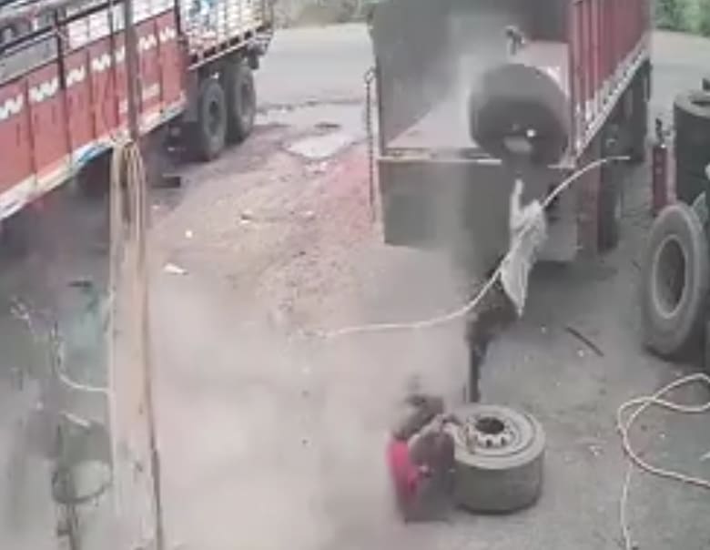 Work Accident... Man Takes Tire to the Face