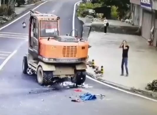 Moped Rider Crushed by Excavator
