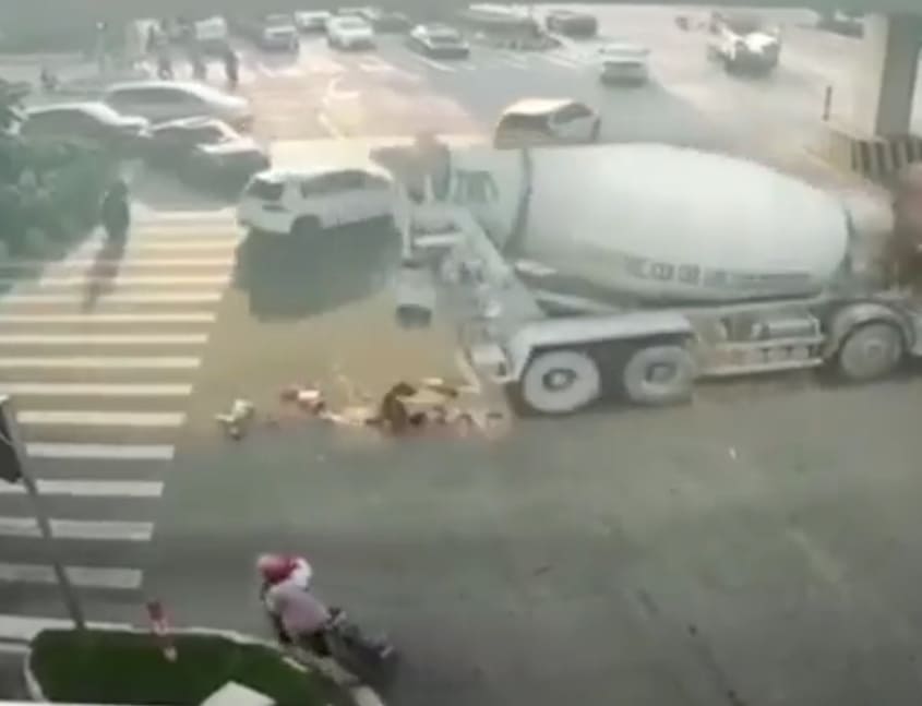 Biker Left A Mess By Cement Truck