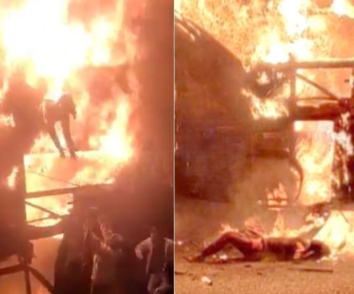 Crowd Watches Helplessly As Woman Burns Alive