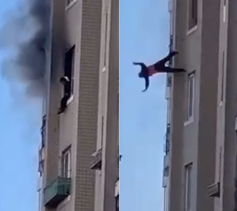 Apartment Fire Forces Guy To Leap From Window 