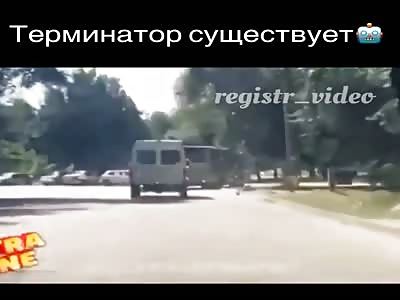 Man driven over by van gets up ok to argue with the van's driver