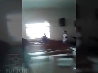 battered thief inside church