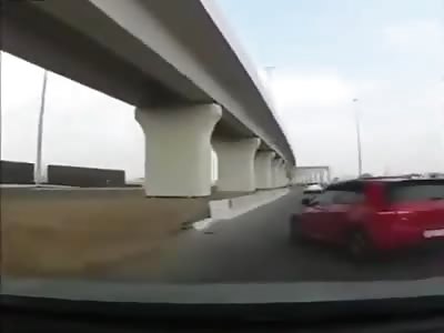 Red Car Comes Out Of Nowhere