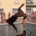 GUYS TRY TO IMPRESS SOME LADIES IN THE POOL, IT DOES NOT GO WELL.