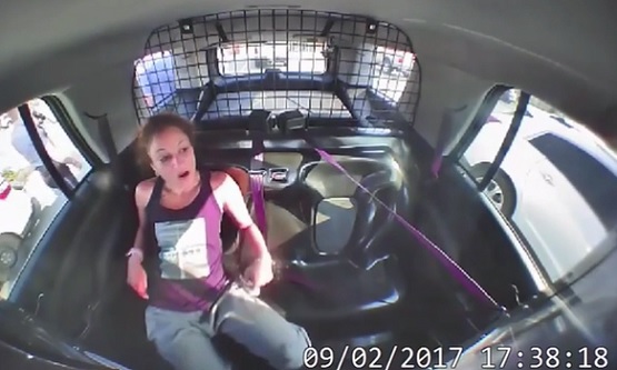 Chick Steals Police Car & Crashes It While Fingering Herself