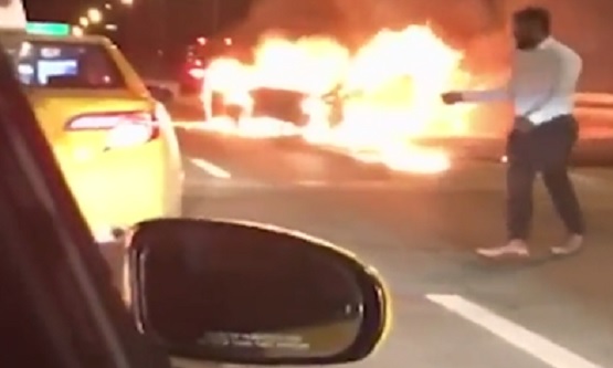 Calm Man Walks to Cab While his Girl Burns Alive in Car