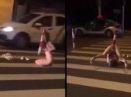 Girl takes Off all Her Clothes and Starts Rubbing her Pussy in the Street 