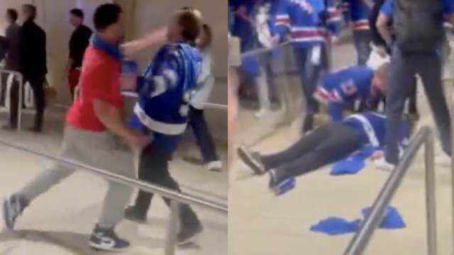 White Trash NY Rangers Fan Brutally Knocks Lightening Fan