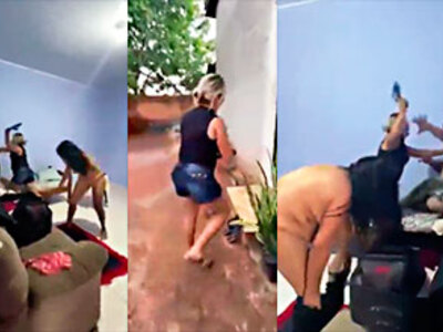 OMG, his wife catches him with the mistress and gives him many blows