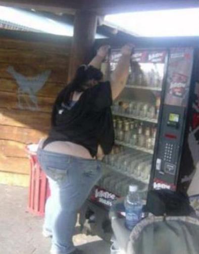 Disgusting Obese Girl in Thong Goes Berserk on Vending Machine