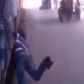 Poor Indian Man Hanging out a Train Fall Underneath 
