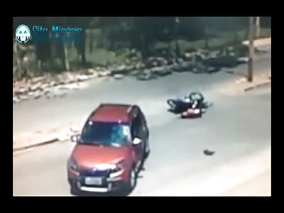 Brutal Death..Motorcyclist is Killed Instantly by Turning Car....Helmet Flies down the Street at the Speed of Sound 