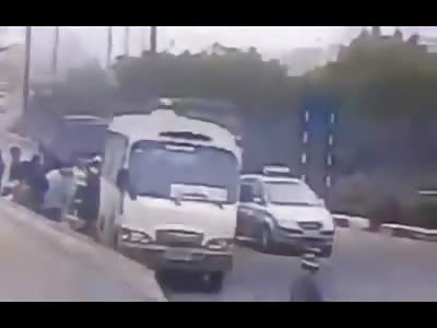CCTV Camera Captures Rider Crushed by Truck 