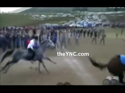 This is Why you STAY OFF The Straightaway of a Horse Race..Man is Killed during Race in Peru (Watch Slow Motion) 
