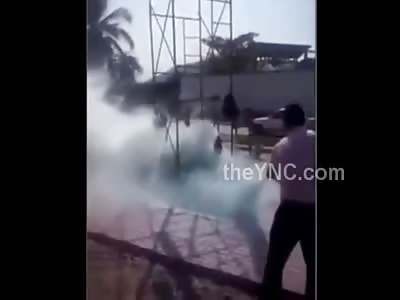 Man Electrocuted Off His Scaffolding  (Crowd Tries to Help )