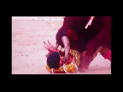 Short Video of the Bullfighter getting the Horn Through His Face 