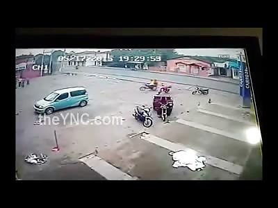 Bikers Life is Ended Early in this Horrific Head on Collision with a Car