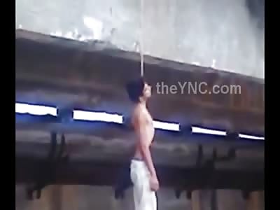 Shirtless Kid Ends it all on Scenic Bridge with a Rope and a Jump