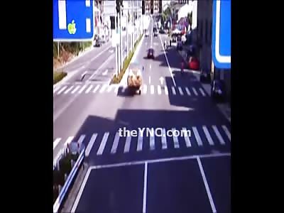 Woman on Bicycle is Flattened by Truck Killing Her Instantly in the Street 