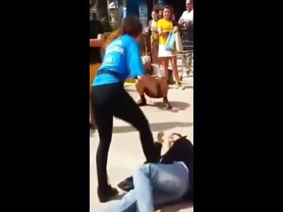 Tough Woman Literally Beats Guy in Public then Rips her Shirt off and Humiliates Him