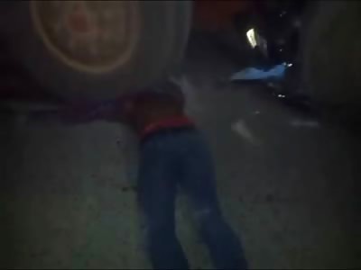 Mans Head Crushed Under Wheel of Truck