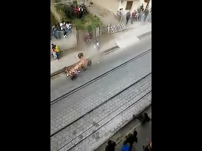 Crowd Swarms after Wooden Go Cart Crashes 