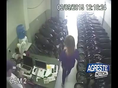 Scared Man tries Hiding Under his Desk at Motorcycle Shop but is Executed Anyways..(White Shirt) 