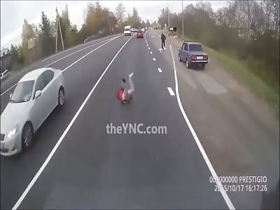 Woman Brutally Struck by Car Flies Away