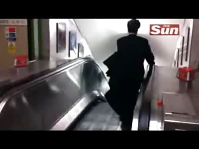 Drunk Chinese Businessman Epic Escalator FAIL