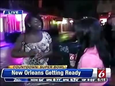 Drunk woman tries to Crash a Live News Report, gets owned by a Quick Witted Reporter