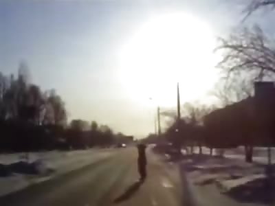Woman Fatally Struck on a Snowy Road in Russia....Thrown 50 Yards 