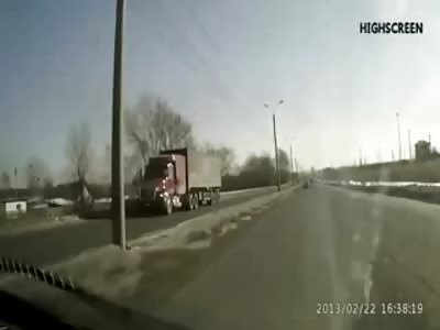 First Person View and Head on Collision of Truck that Flips and Rolls