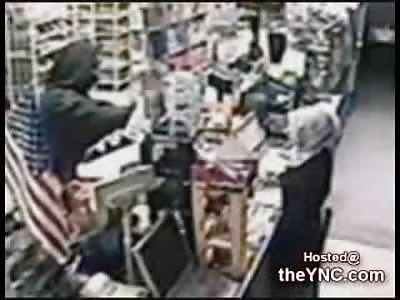 Tiny Female Store Owner fights back a Robber with a Battle Axe