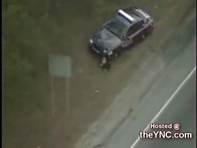 RAW VIDEO:Wrong Way Suspect Ditches Car, Hit By Cop Car, Keeps Going