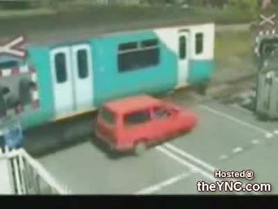 Old Man runs his Car into a Train and then Checks the Engine