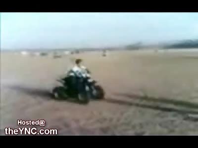 Kid on a Four Wheeler completely Plows over his Dad
