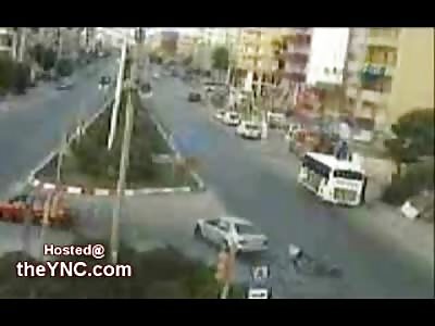 Biker gets Plowed at an Intersection in Turkey