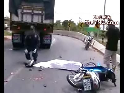 Hit by a Dump Truck ends up in Awkward Position