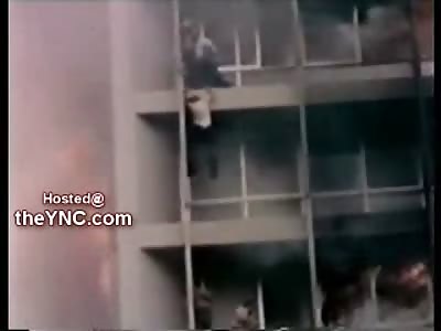 People Stuck in Fire Jump to their Death (One Man takes out 4 off of a Ladder