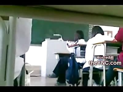 Bad Male Teacher Smackes Female Student in Class....She Fights back with a Chair