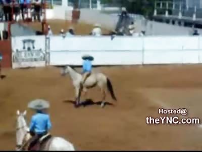 Mexican Cowboy gets Kicked in the Face by a Horse in the Rodeo
