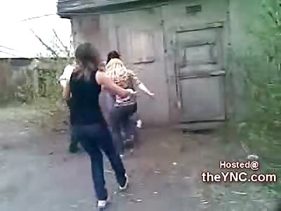 Bad Ass Russian Girls jump a Cowering Female