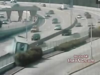 Crazy Truck Driver Collides Head First into On Coming Traffic