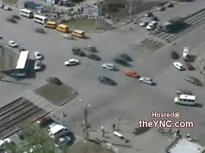 Bizarre: Woman Pedestrian struck by Flying Bumber in Street Accident