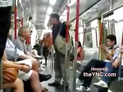 Asian Loudmouth gets WAY too Close to Crazy Guy in the Subway 